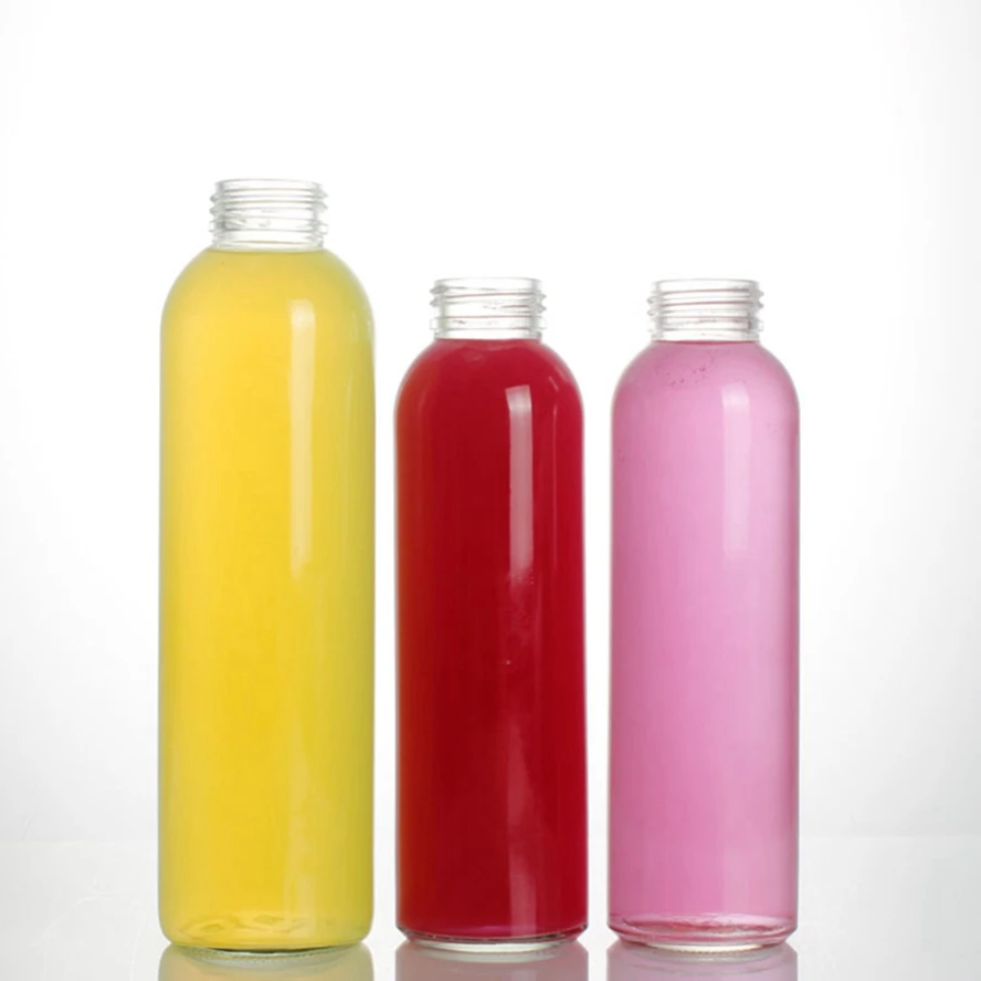 Empty customized flint printed mineral drinks beverage water juice glass bottle with metal caps