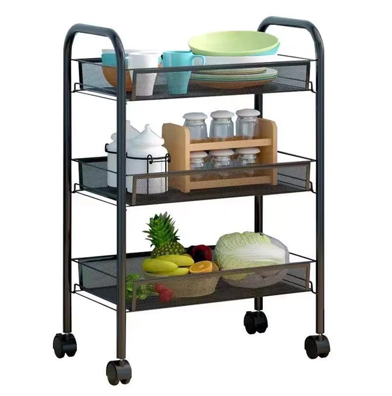 Factory Price Wholesale High Quality Multipurpose 3 Tier Storage Trolley Portable Metal Shelf With Wheels Rolling Storage Cart
