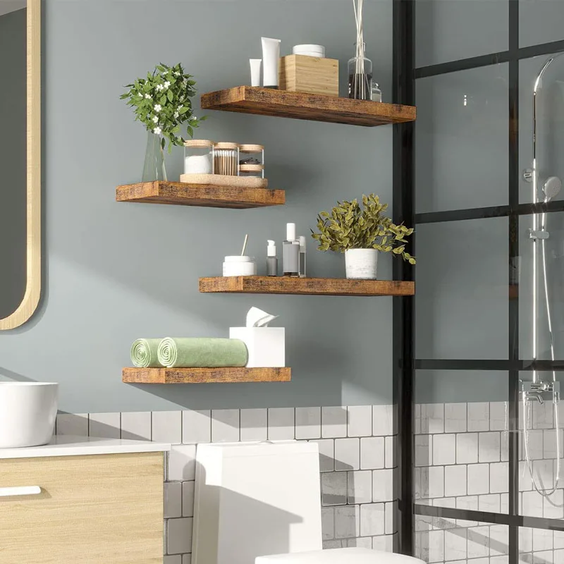OEM ODM Set Of 2 Rustic Natural Wooden Nursery Book Shelves Wholesale Wood Wall Floating Shelf Kids Bookshelf For Wall