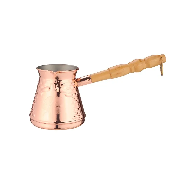 Hot sale Turkish  copper color stainless steel milk Coffee coffee cup pot  Warmer pot  set with Wooden Handle