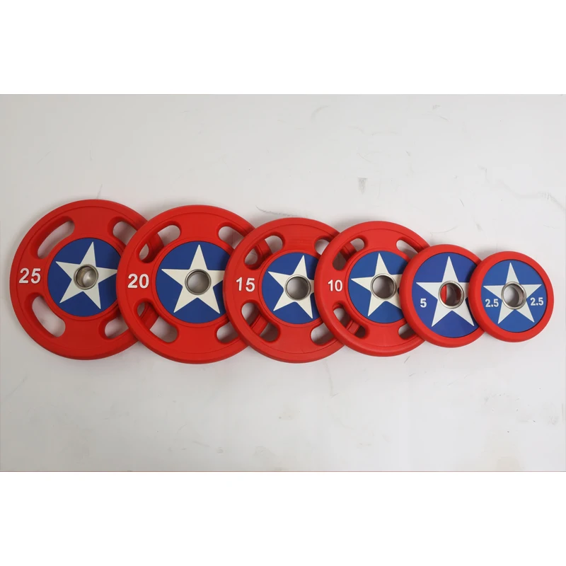 Cast iron PU Captain America Barbell weight plates RED BLUE Home Business Fitness  bench press squats 10kg single plates