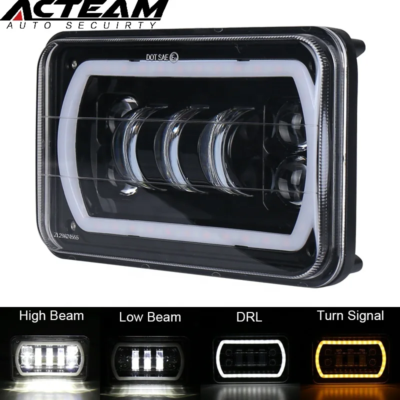 Acteam великолепие 4x6 дюймов drl прямоугольный грузовик дальнего света Светодиодные Автомобильные фары объектив проектора светодиодные фонари