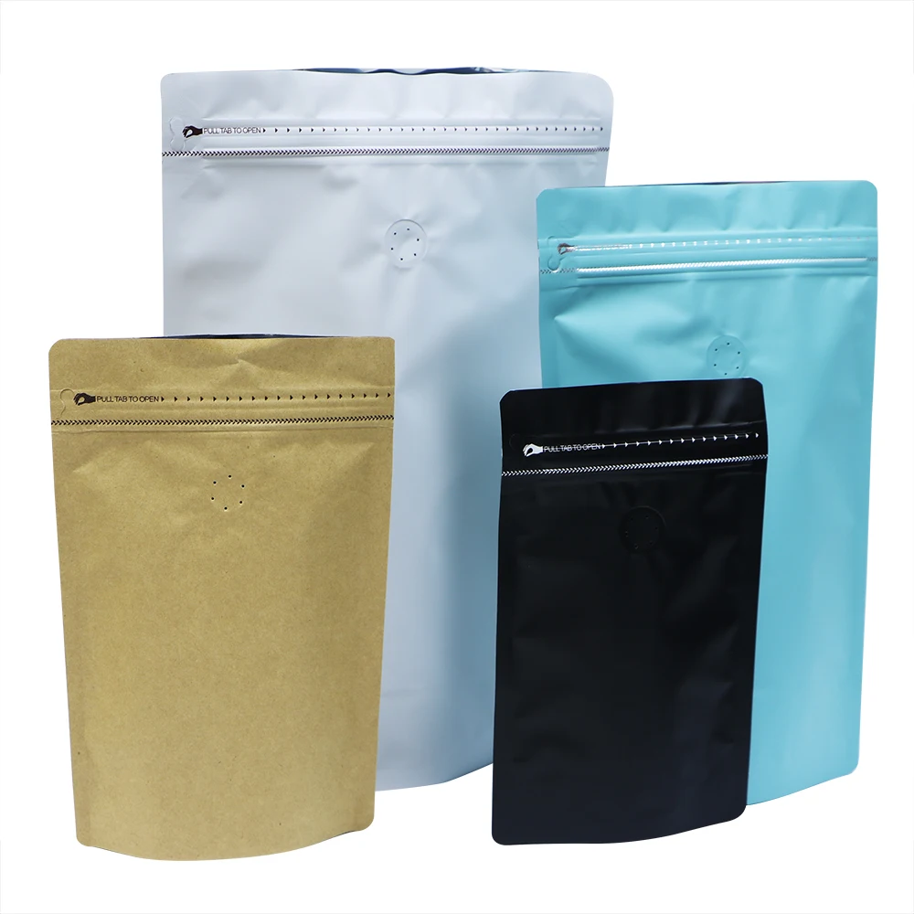 all kinds of colors flat bottom granules packaging bags with tear off zipper and air valve