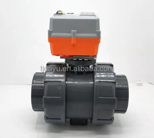 on off type DC12V 24V AC24V 110V 230V DN15 to DN100 UPVC PPH electric motorized double true union 2 way ball valve