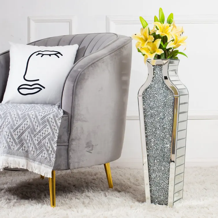 Wholesale Big Large Floor Flower Vase for Wedding Tall Clear Mirror Decor Mirrored Bud Glass & Crystal Novelty Silver Decorative