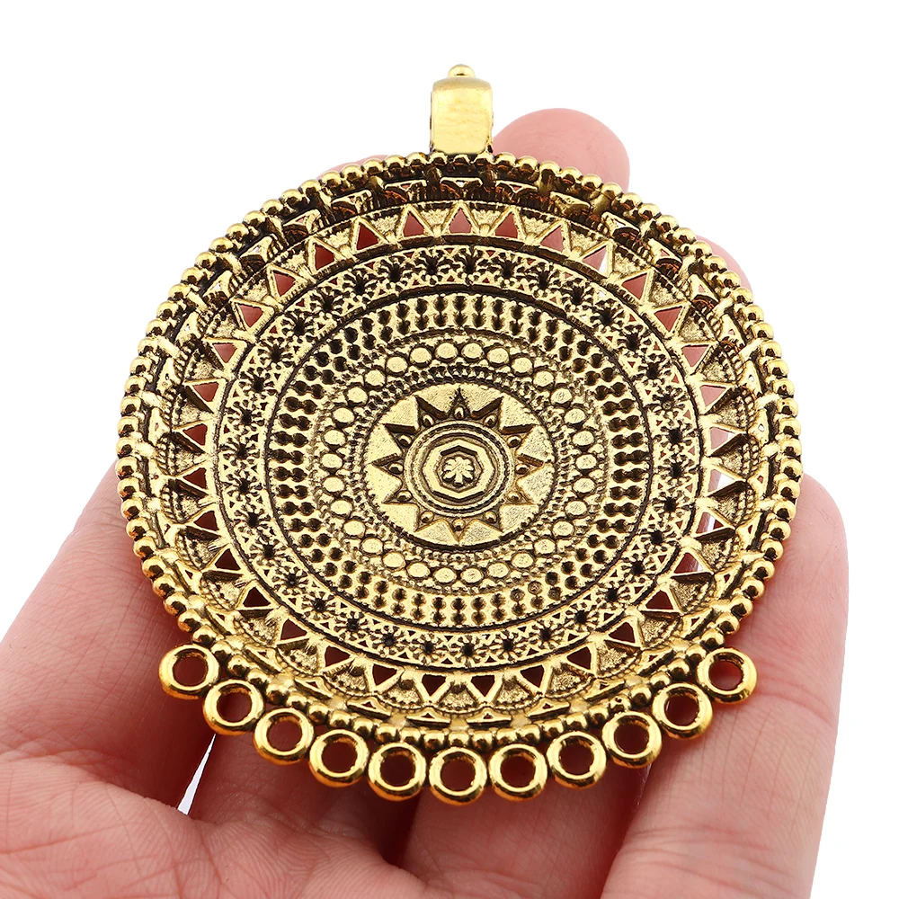 Antique Gold Plated Large Boho Ethnic Tribal Connector Round Medallion Charms Pendants For Necklace Jewelry Making
