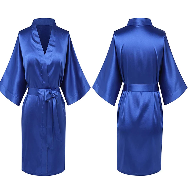 personalized embroidered kimono silk robe long sleeves satin robe for women