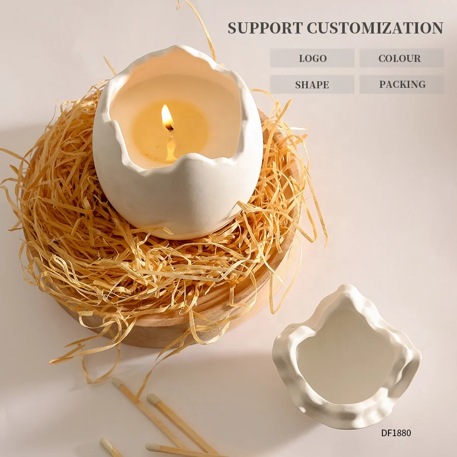 Nordic Porcelain Candles Container Luxury Custom Cute Unique Egg Shell Shaped Empty White Ceramic Candle Jars with Lids