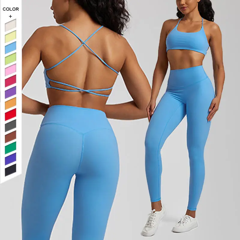 OEM ODM Workout Beauty Back High Support Bra Gym Fitness Sets Tummy Control Leggings Sets For Women Female Sports Wear