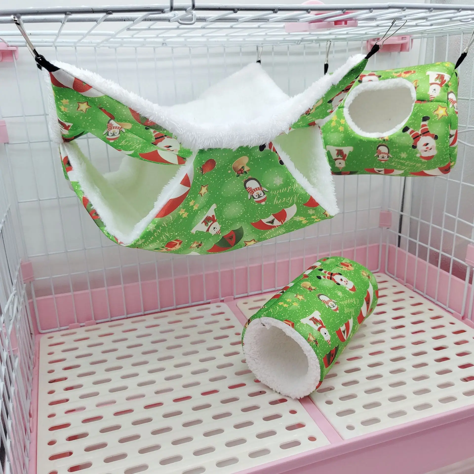 Newleader Small Pet Passage Nest Winter Warm Cotton Hammock for Hamsters and Guinea Pigs Christmas Edition