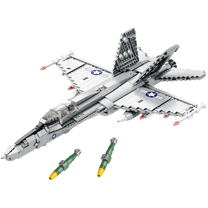 Custom F-18 Air-Force Military Airplane Apostrophe Aircraft Bricks Fighter Jet Building Block Model Gift for Boys Kids Teens MOC