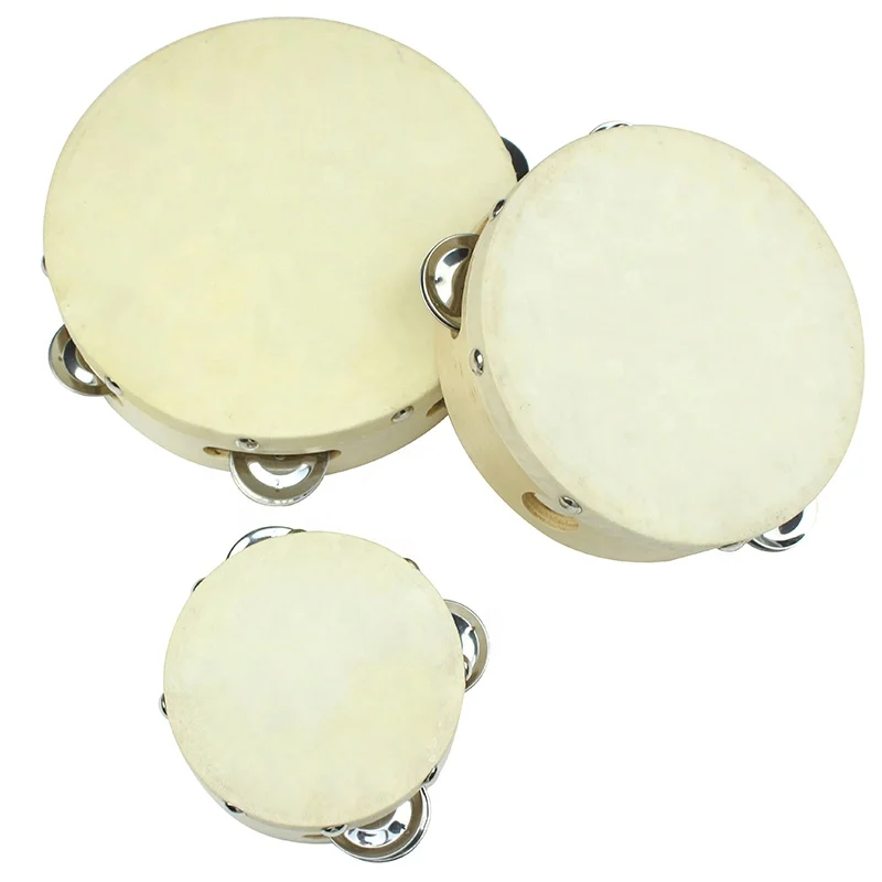 Hot Selling Promotional Good Quality Multi Size Sheepskin Wooden Percussion Instrument Kids Drum Hand Musical Mini Tambourine