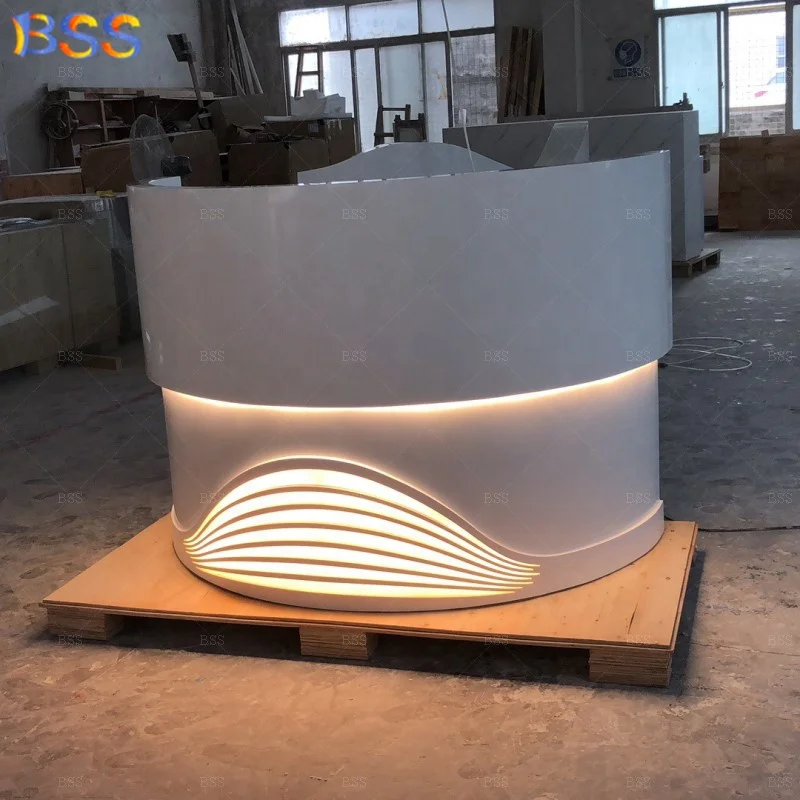 Spa Reception Desk Front Luxury Design Europe Artificial Stone Modern White Black Beauty Semi Circle Salon Spa Reception Desk