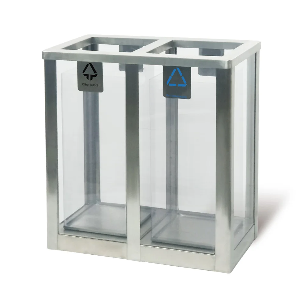Wholesale Manufacturing Square Acrylic Stainless Trash Can Transparent Indoor Rubbish Bin For Station
