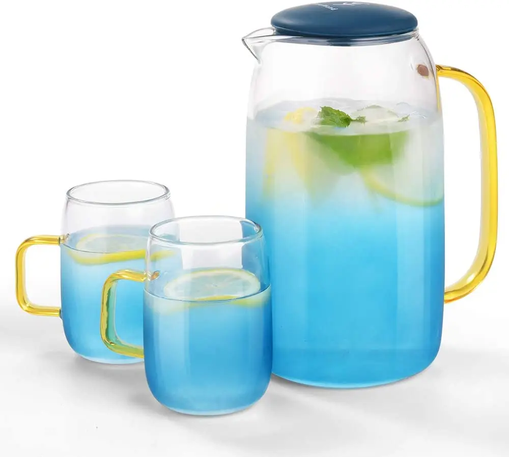 
color glass pitcher with lid High Heat Resistance Pitcher water jug for Hot/Cold Wate 