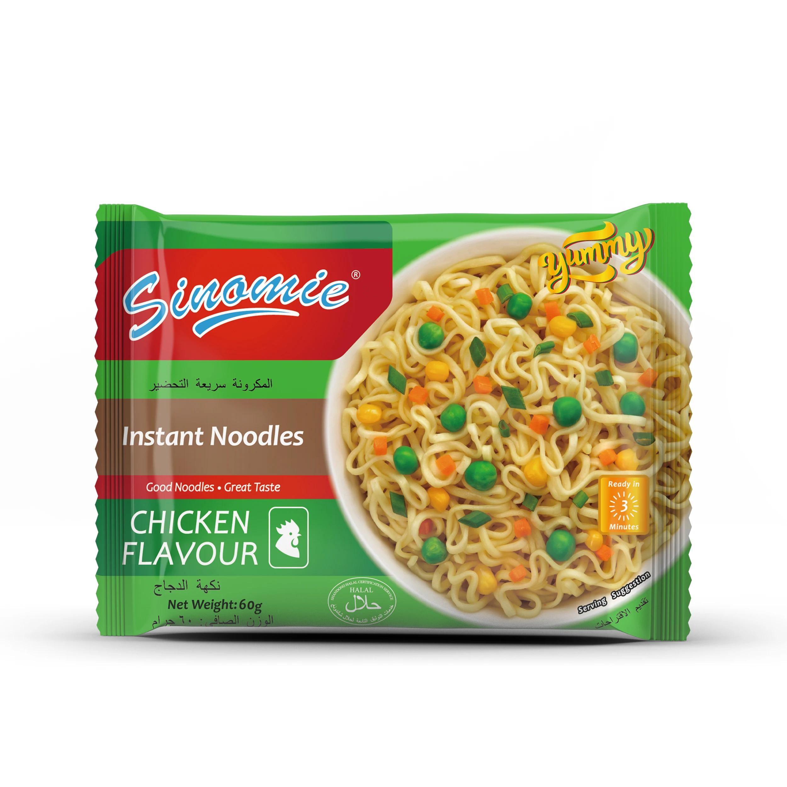 [Arabic] Wholesale Chinese SINOMIE Brand Factory OEM Vegetable Flavor 65g Instant Noodles