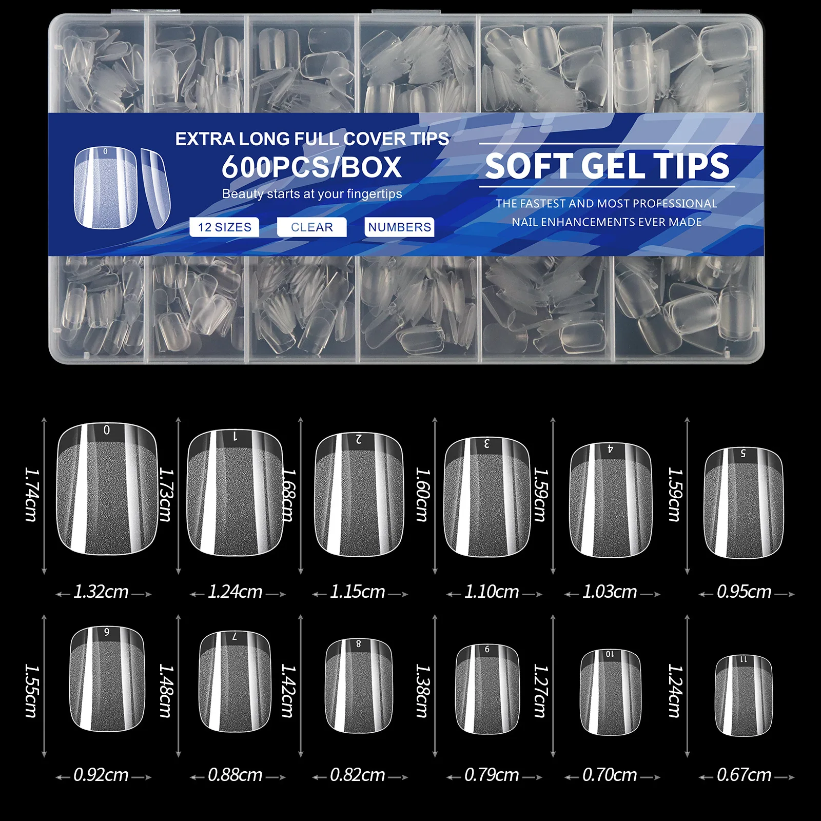 600Pcs Full Cover Press on Nail Tips Stiletto Almond Square Coffin French False Fake Soak Off Gel Extension Capsule