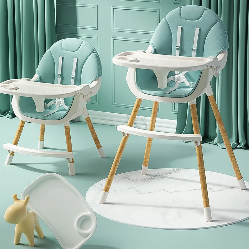 Latest 4 in 1 foldable stackable with wheels eating modern for stool children feeding high dinning plastic baby kids chairs