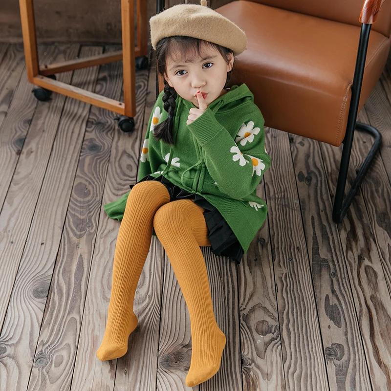 Осенне-зимние колготки для маленьких девочек; Плотные трикотажные хлопковые колготки для маленьких мальчиков; Мягкие вязаные детские леггинсы в рубчик; Детские чулки