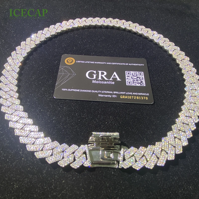 Luxury Fashion Custom Necklace S925 Sterling Silver Cuban Link Chain D VVS1 Diamond Moissaite Chain For Men And Women