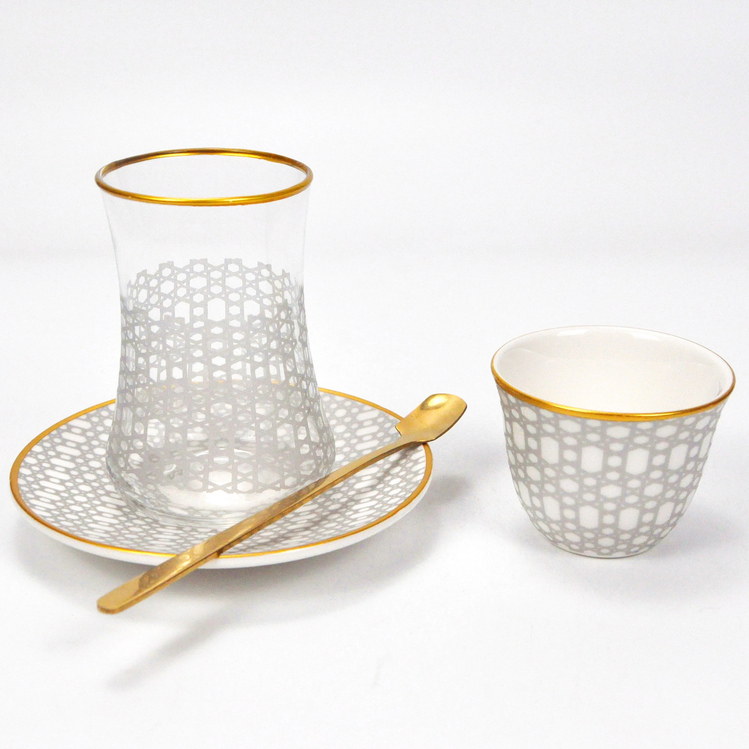 Оптовая продажа стеклянная кофейная чашка и блюдце в арабском стиле набор 80 мл CAWA подарочная упаковка