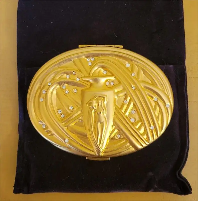 Golden Aquarius Pressed Powder Compact Luxury Metal Container Makeup Tin