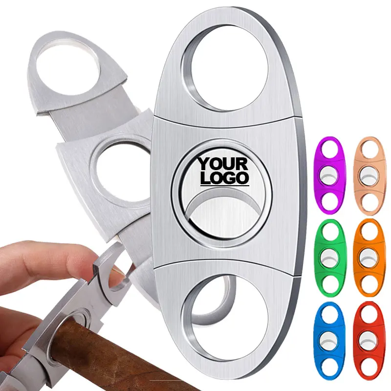 Custom Stainless Steel Cigar Cutters With Logo Wholesale High Quality Cigar Accessories Double Blade Guillotine