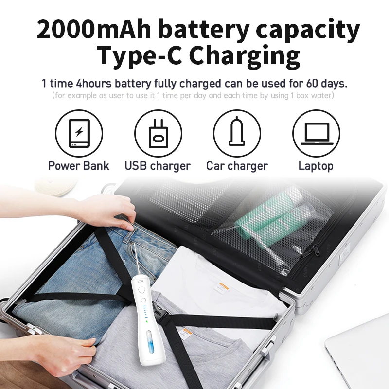 Upgraded cordless IPX7 Waterproof water irrigator dental flosser with 240ml Water Tank and 6 Pressure Modes