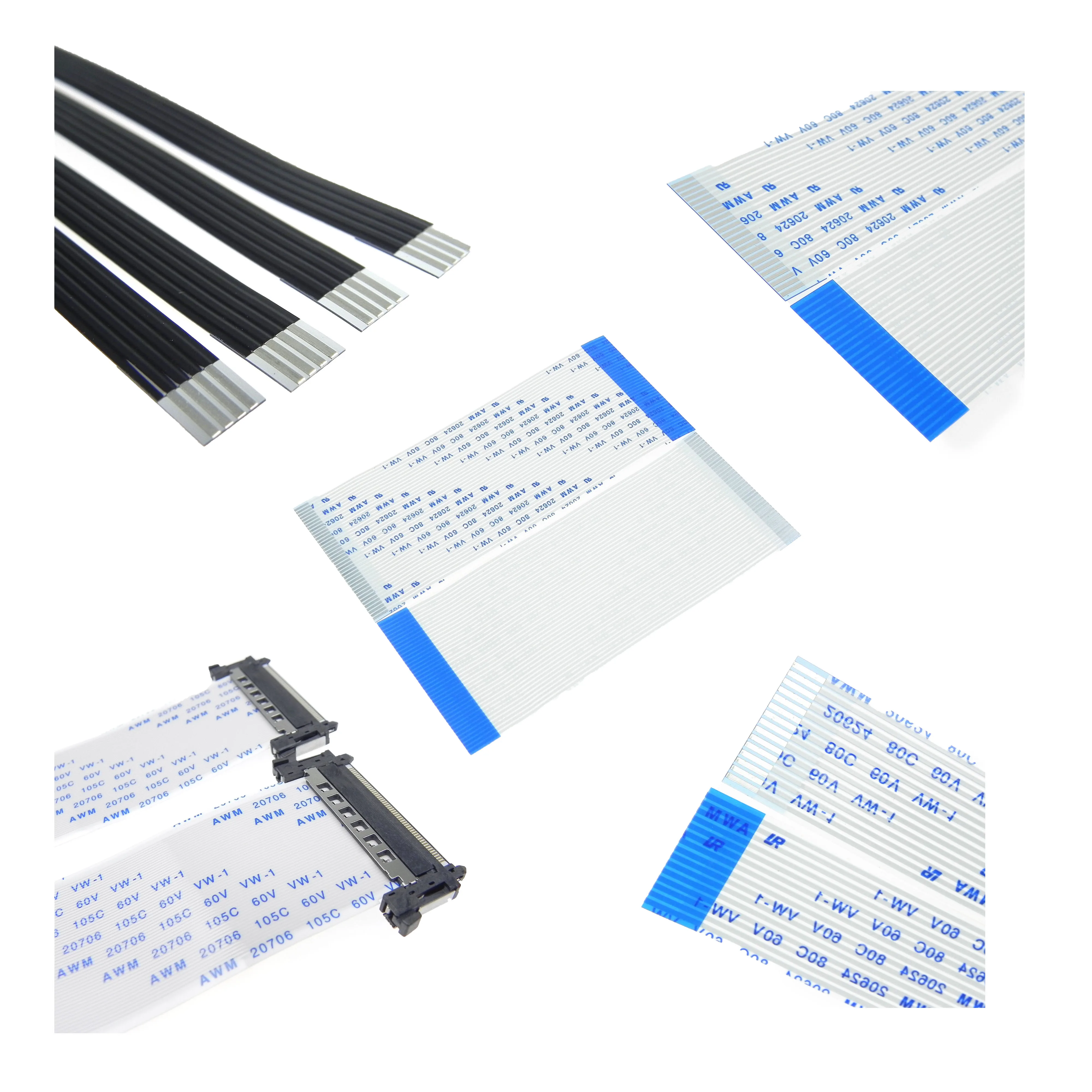 Customize Pin 0.5/1.0mm Pitch AWM 20624 80C 60V VW-1 Flexible Flat FFC Ribbon Cable