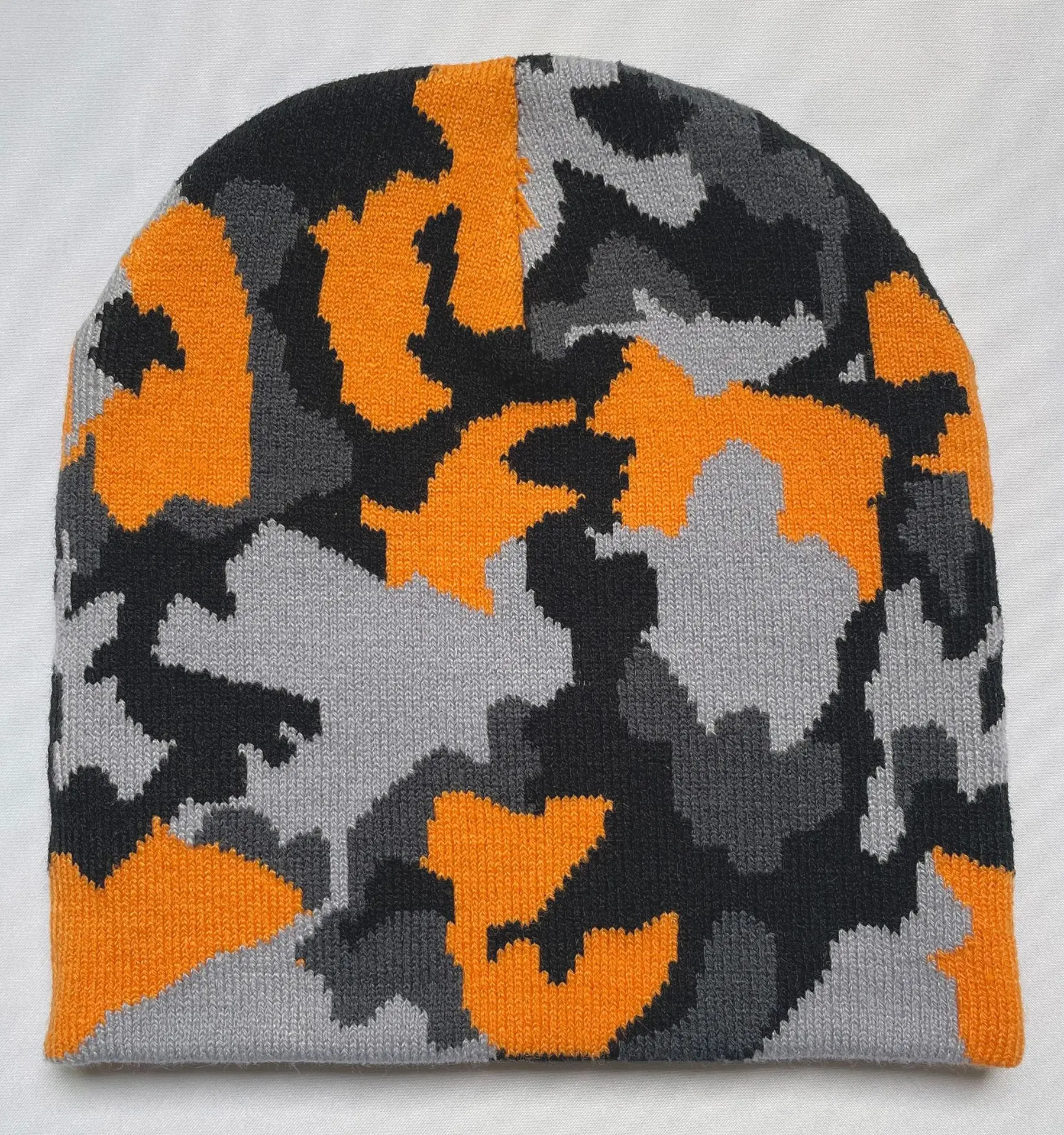 Women Men Winter Hats Camo Print Cuffed Beanie Double Layers Thick Knitted Soft Warm Skull Ski Cap