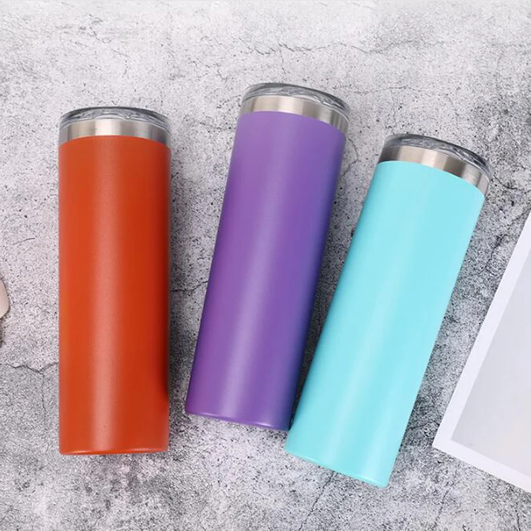 Double Wall Stainless Steel Powder Coated 20oz Straight Tumbler Cups Insulated Vacuum Flask Water Bottle