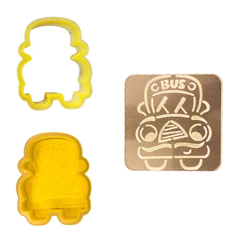 Back To School Bus Cookie Fondant Embossed Mold, Fondant Biscuit Embosser Stencil With Cookie Cutter