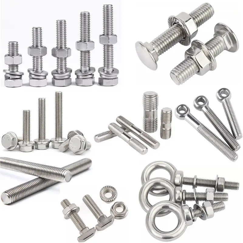 Stainless Steel A4 A2 All Size Hex Hexagon Carriage Coach Flange Stud Thread Rod T Square Lifting Eye Bolt