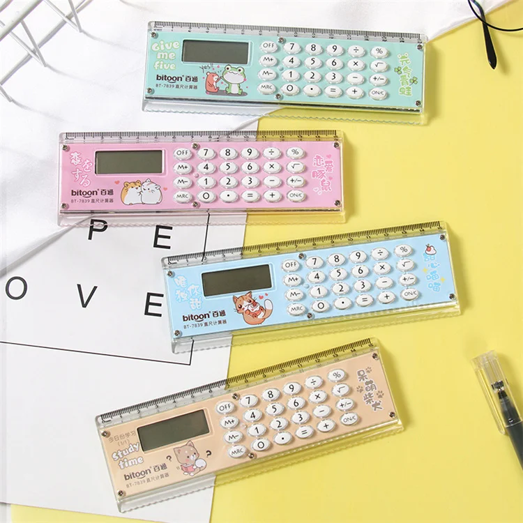 8 digit 15cm ruler calculator cartoon student supplies learning stationery cute ruler mini electronic gift calculator