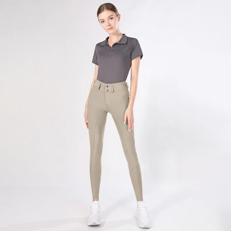 2024 New Style Top Selling Horse Riding Breeches High Waist Full Seat Grips Equestrian Pants Women Riding Tights Button