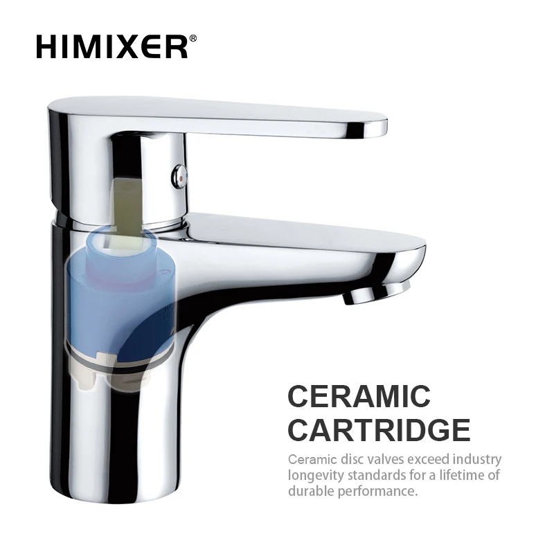 Himixer China supplier brass water tap bathroom deck mounted basin mixer taps