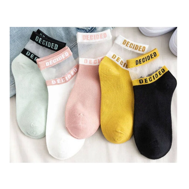 Korean style women sports socks High Quality Summer Breathable Girls Letter Short Socks Women Ladies Lace thin Ankle Socks