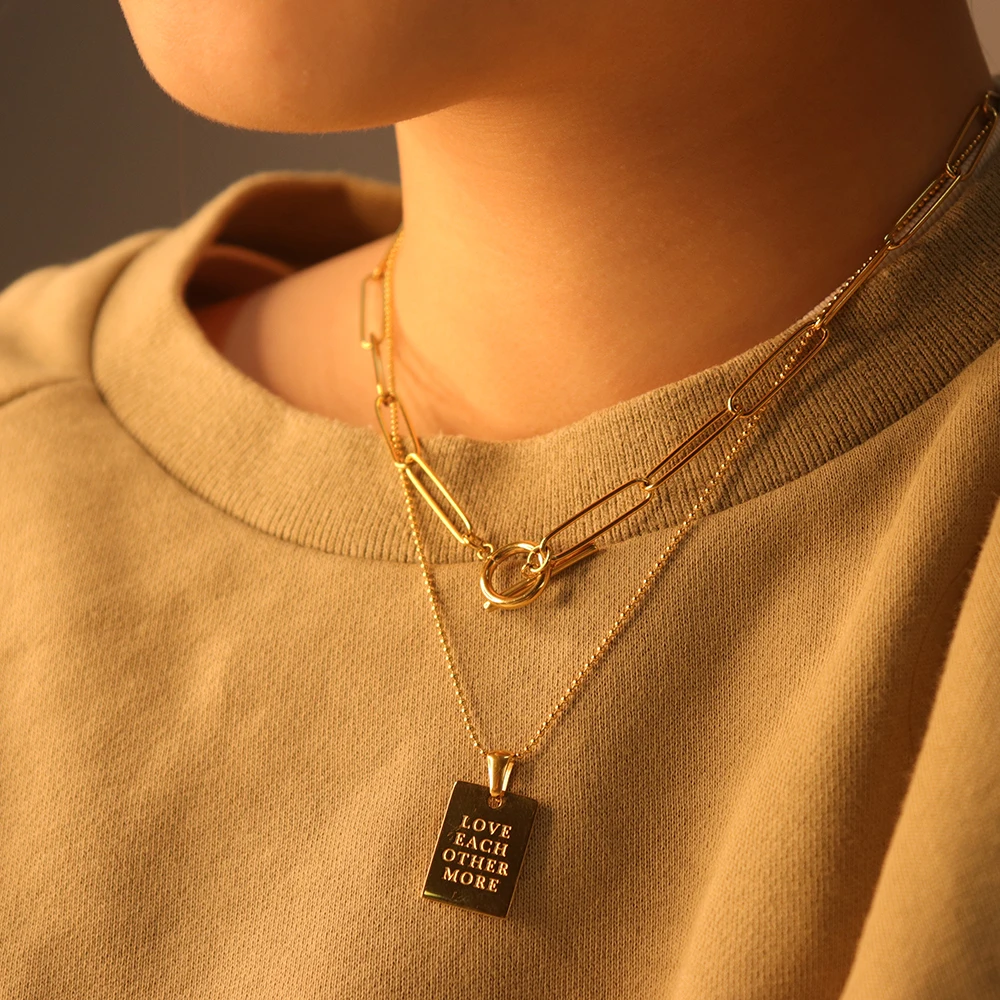 Модное ожерелье с квадратными карточками из нержавеющей стали 316L с золотым покрытием