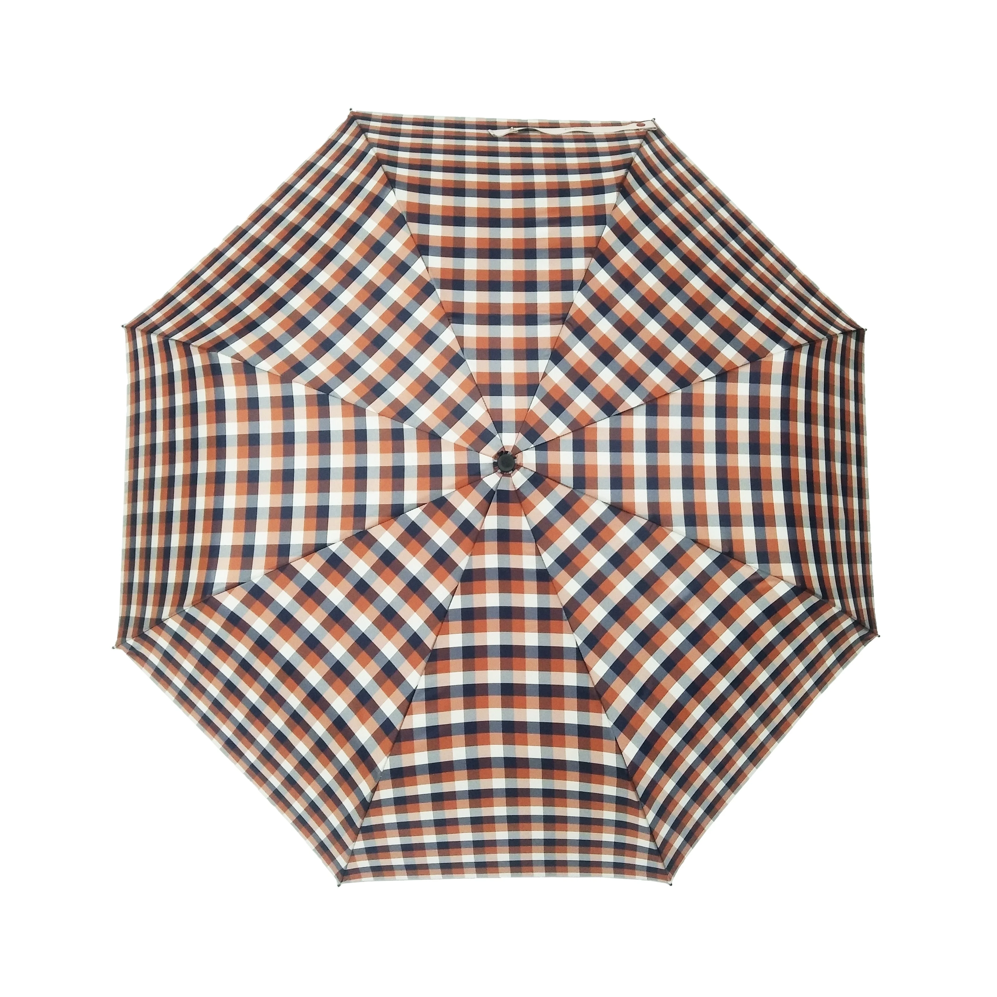 Three Folding Plaid Fabric Umbrella Fully Automatic Open And Close With Customized