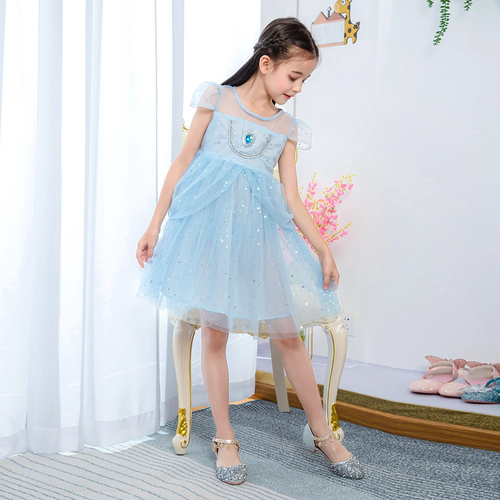 MQATZ Princess Anna Girls Costume Queen Elsa Star Ice Crystals Party Gown Cosplay Dresses for Girls BX1723