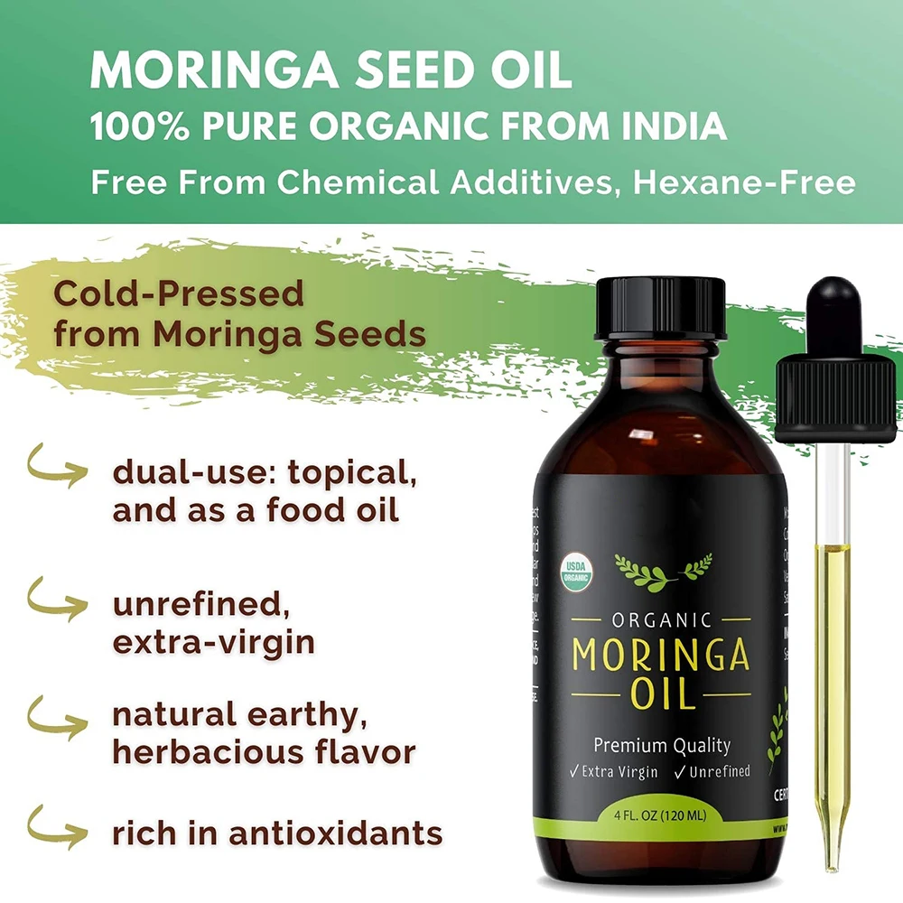 AiXin Private Label 120ML 100% Pure & Natural Soothing Anti Aging Face Care Hair Care Moringa Seed Oil Oil Massage Moringa Oil