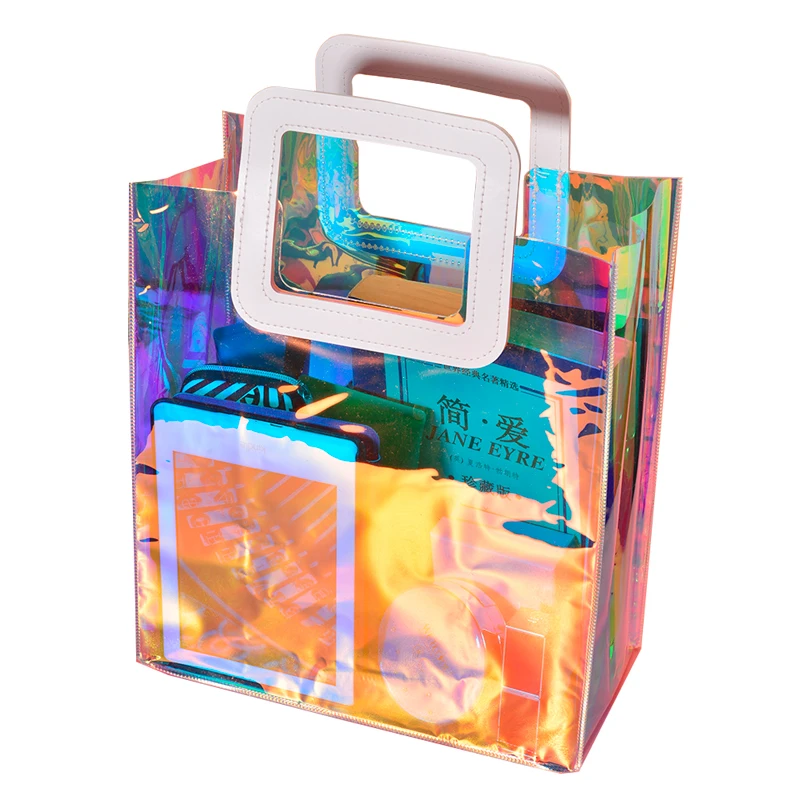 
Hot Selling Professional Latest Unique Latest Hawaiian Holographic Iridescent Glitter PVC Pink Mini Ladies Bags Handbag 