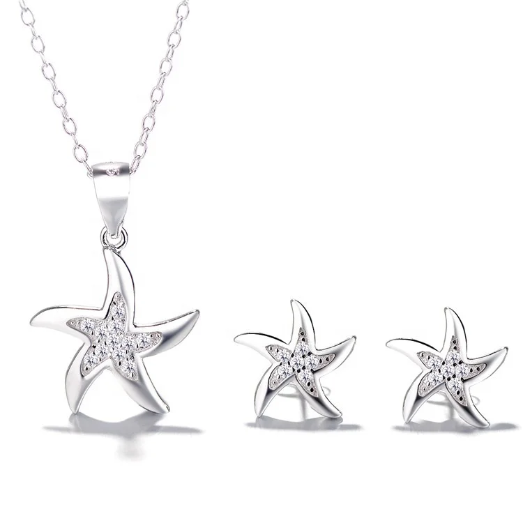 Latest Design 925 Sterling Silver Five Star Jewelry Set Earrings and Necklace Set for Kids
