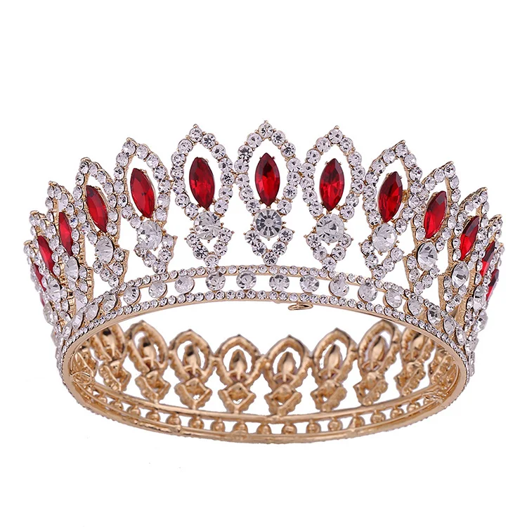 Hot Sale Full Round Colorful Beauty Pageant Crowns Baroque Circular Large Crown Tiaras Bride Headband Accessories Tiara Crown