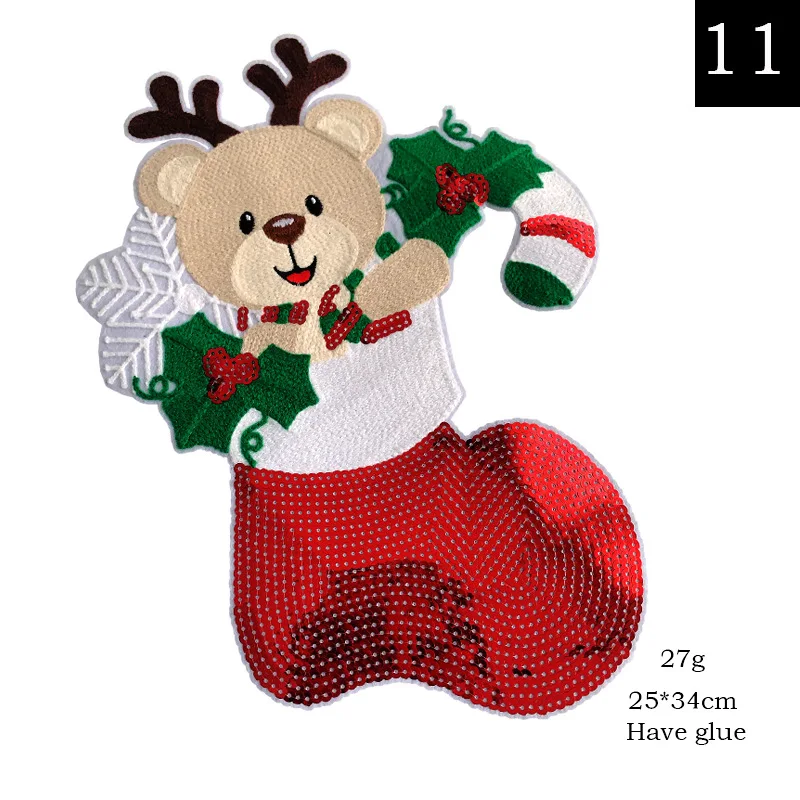 Custom Cloth Santa Snowman Snowflake Embroidery  Iron On Sequin Christmas Patches