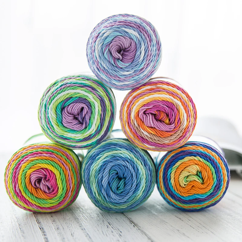 Низкая цена радужная мерсеризованная 100% хлопчатобумажная пряжа Yarncrafts для ручного вязания