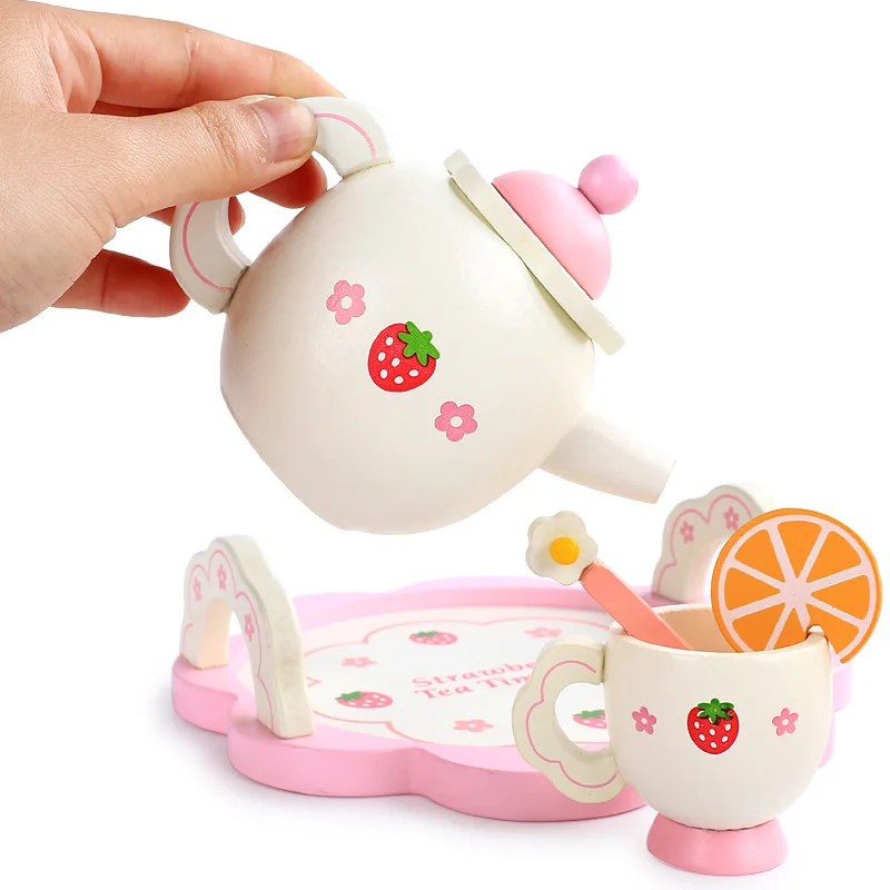 Girls Toys Simulate Wooden Kitchen Toys Pink Tea Set Play House Educational Toy Tools Baby Early Education Puzzle Tableware Gift