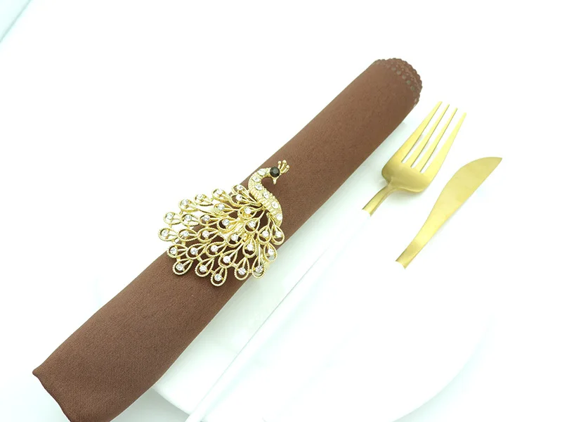 INT Tableware gold plated elegant peacock napkin ring holiday table decoration