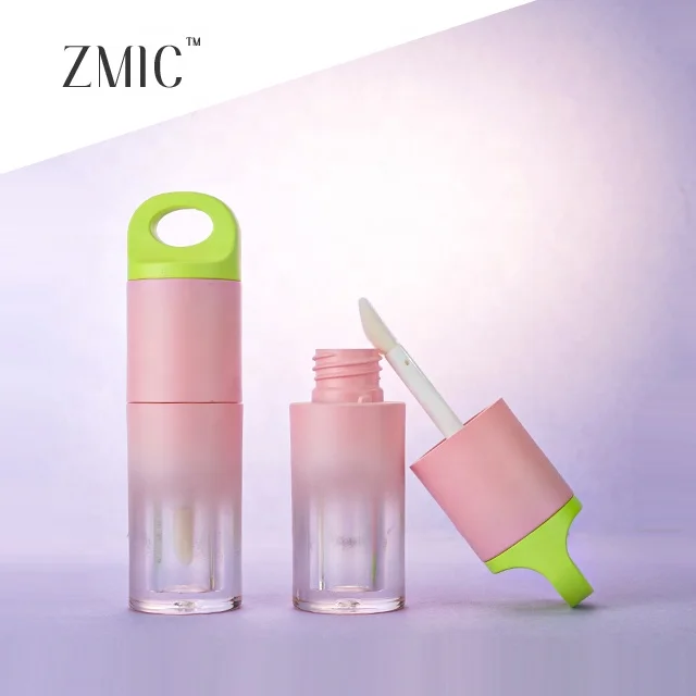 Young girl clear lip oil tube unique empty pink gradient lip tint bottle lip oil tubes 4ml with chain