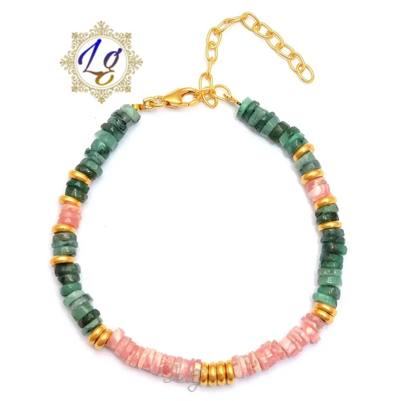 Natural Gemstone Moonstone or Chrysoprase Tyre Shape Beads 925 Silver Bracelet